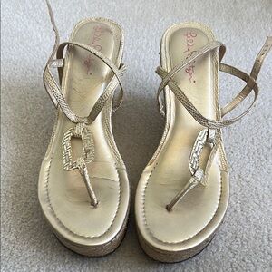 Lilly Pulitzer Gold Wedge Sandals